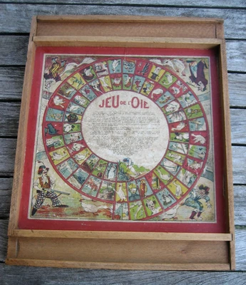 Jeu de Société Ancien en Bois Jeu de l'Oie & Dames Complet - Photo 1/4