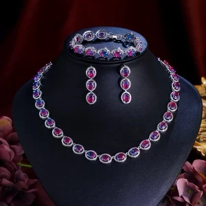 zirconia  Crystal Bride Wedding necklace and earrings set - Picture 1 of 7