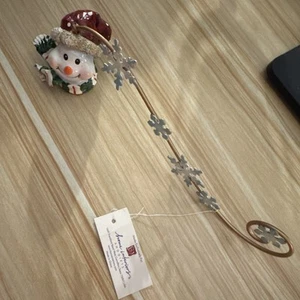 Home Interior Candle Snuffer Christmas Snowman Ceramic Brass 8 in. Handle NWT - Picture 1 of 8