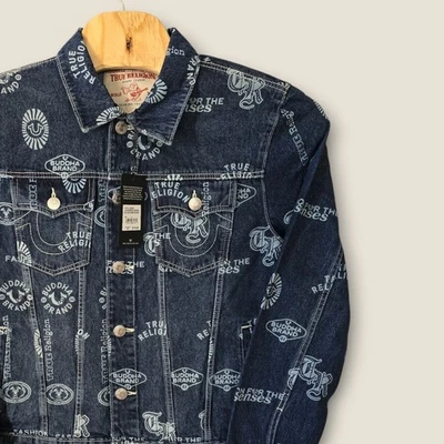 Jaqueta jeans masculina True Religion G/L estampa de logotipo média rústica lavagem celeiro - Imagem 1 de 4