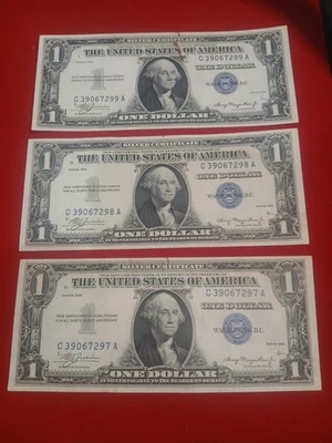 Certs de prata 1935 $1.     3 notas ateus consecutivas - Imagem 1 de 2