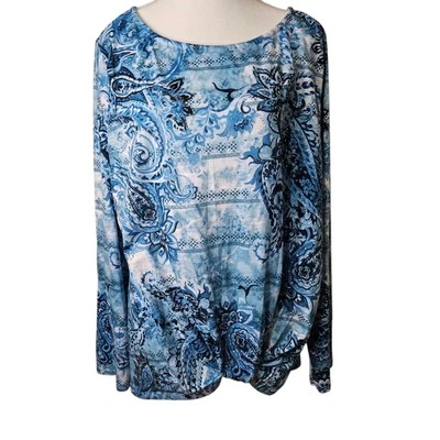 Davina 女式上衣 XXL 码弹力闪亮耳钉独特设计下摆结 — 第 1/4 张图片