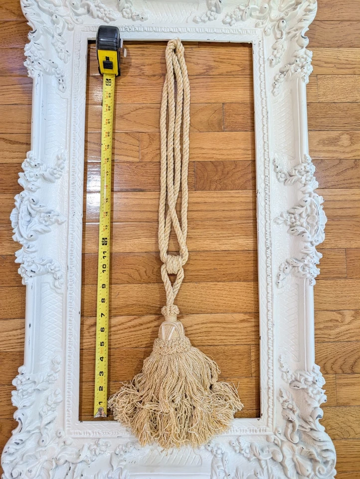 Borla llave grande de 9" de colección para muebles franceses - BEIGE Y CREMA - flecos de cuerda retorcida Foto 1 de 4