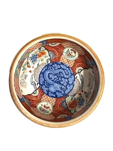 Antique Imari Domburi Ramen Bowl Handmade Wood Kiln Art Pottery Japan Meiji Era - Picture 1 of 13