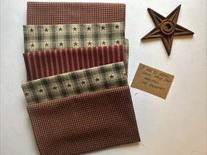 5 ROT und GRÜN Streifen Karosterne 100 % Baumwolle hausgesponnen Fat Quarters - Bild 1 von 2