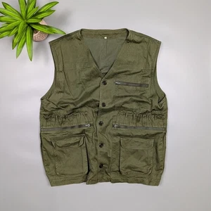 VTG 70s Soviet Army Military Olive Green Multipocket Vest Jacket Mens Sz 56 L/XL - Picture 1 of 20