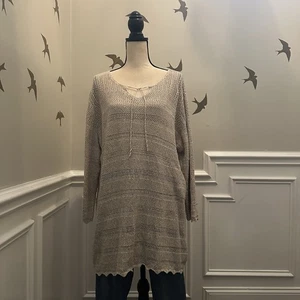 Maglione Denim & Co Naturals Neutro Multi Scollo a V Tessuto Aperto Avena 2X - Foto 1 di 16
