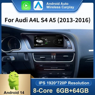 8.8" Android 14 Autoradio CarPlay 64GB Für Audi A4 A5 S4 S5 Multimedia 2013-2016 - Bild 1 von 4