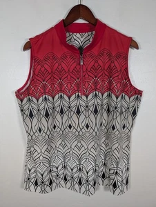 TAIL Sleeveless Polo Shirt Womens 2XL Red Black White Art Deco Print Golf Top - Picture 1 of 10