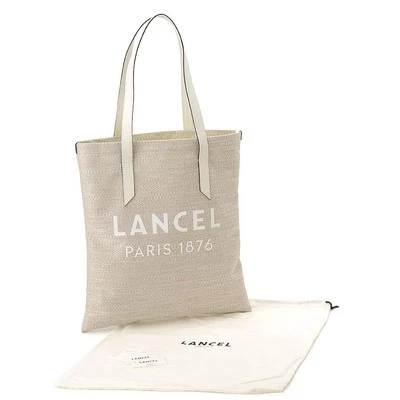 Bolso de Mano Lancel A12428 5Z Natural y Blanco VERANO CANBAS TOTE Cuero Liso Foto 1 de 4