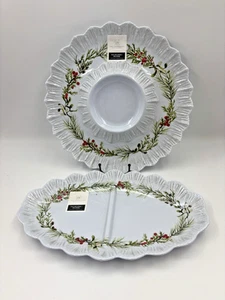 RACHEL ASHWELL Melamine WINTER PINE BERRY 14" Dipping Platter and Relish Tray - Picture 1 of 3