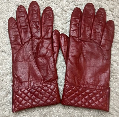Women’s Vintage Fownes Dark Red Leather Gloves Driving Size Medium 9” Detailed - Image 1 of 4