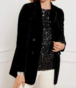 Talbots Effortless Velvet Velour Open Front Blazer Jacket Black Size 2 NEW - Picture 1 of 3