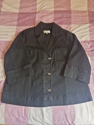 Chaqueta de mezclilla Marla Wynne Qvc negra plisada trasera UK M NUEVA SIN ETIQUETAS Foto 1 de 4