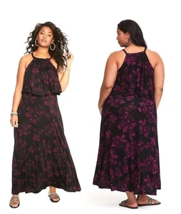 Abito estivo maxi maglia collo alto floreale nero/rosa Torrid taglia 2 2X sole spiaggia - Foto 1 di 9