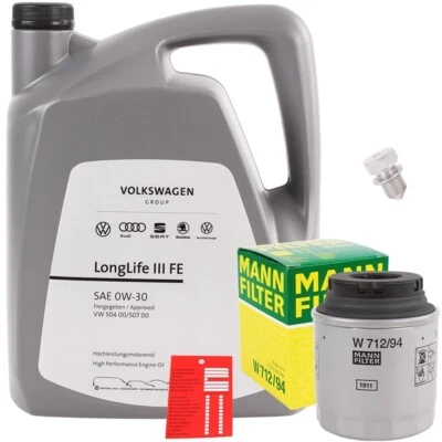 MANN-FILTER + FEBI BILSTEIN + OE VAG + TECPO, MANN-FILTER MANN ÖLFILTER + 5L 0W-30 ORIGINAL MOTORÖL LONGLIFE 504.00 507.00 für VAG 1.2 1.4