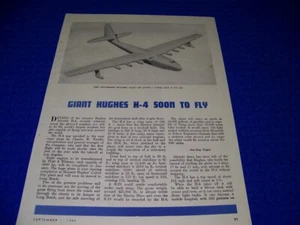 1945 HUGHES H-4 FLYING BOAT "SOON TO FLY.."..STORY/HISTORY/DETAILS (483GG) - Picture 1 of 2