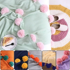 POM POM Crochet Knitting Blanket Cotton Soft Warm Throw Sofa Blanket 130*160cm - Imagen 1 de 24
