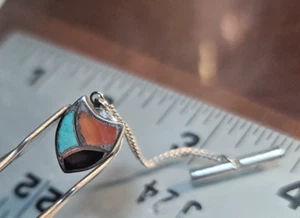 Zuni Onyx Koralle Türkis Vintage Sterlingsilber Krawattennadel Indianer Vintage - Bild 1 von 6