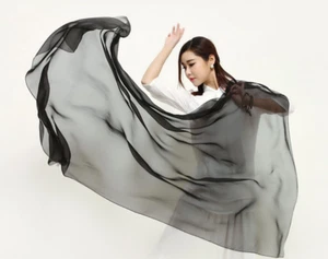 100% Silk Scarf Women neckerchief Shawl Wrap solid black thin MY115-2 - Picture 1 of 4
