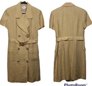Talbots Irish Linen Double Breasted Dress 4 Small Belt Lined Beige Prep VTG - Picture 1 of 11