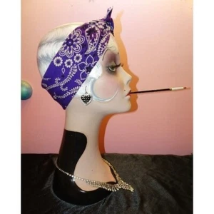 Bandana vintage púrpura floral cachemira pinup rockabilly retro bufanda up do - Imagen 1 de 13