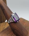 Sterling Silver 925 Emerald Cut Amethyst Cocktail Ring Size 6