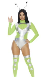 Sexy Forplay I Need Space Alien Green & Silver Bodysuit Costume 550340 - Picture 1 of 5