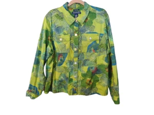 Chaqueta Blazer Evan Picone Elastizada Para Mujer 1X Estampado Floral Verde/Azul - Imagen 1 de 7