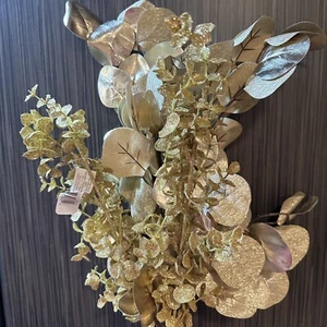 Gold Glitter Christmas Tree Picks Leafs Long Stems Floral Lot of 4 Crafts Decor - Picture 1 of 7