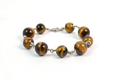 Bracciale in Occhio di Tigre con chiusura in Argento 925. Made in Italy - Immagine 1 di 2