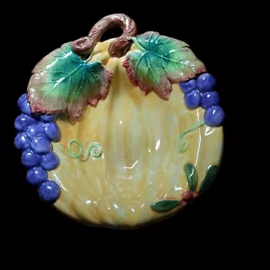 Fitz & Floyd 1993 Hand Painted Bowl 6-3/4" Grape Leaf Fruit Calypso Intaglio - Picture 1 of 12