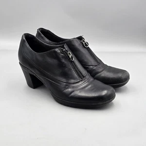 Clarks Women's Size 10 M US Bendables Black Leather Front Zipper Zip Heels READ - Picture 1 of 12