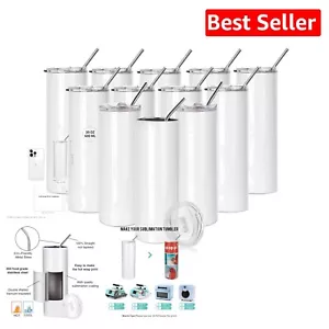 Customizable 20 Oz Stainless Steel Tumblers - 12 Pack Sublimation Cups for Gifts - Picture 1 of 8