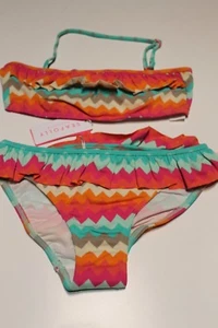 NEW SEAFOLLY GIRLS AQUA BLUE PINK ORANGE FRILL TUBE BIKINI SET SIZE 12 - 12YEARS - Picture 1 of 2