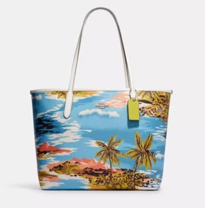 NWT Coach CJ599 City Tote with Hawaiian Print in Canvas Leather Blue Multi🏝️ - Picture 1 of 4