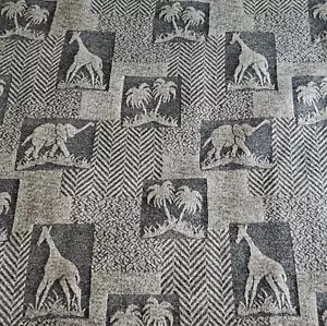 Grey Upholstery Fabric ELEPHANTS PALMS GIRAFFE Tapestry Cotton Blend 54"W BTY - Picture 1 of 10