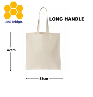 JMS BRIDGE 10 x 100% COTTON SHOPPING PLAIN BAGS ECO FRIENDLY TOTE SHOULDER SHOPPER HANDBAG
