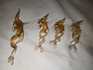 4x Pulled Glass Art Seahorse Sea Dragons 3"-4" Hand Made Gold Color - Picture 1 of 10
