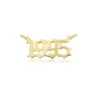 14K Yellow Gold Custom Old English Four Digit Number Pendant   Necklace Charm
