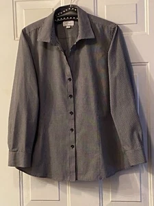 Foxcroft Wrinkle Free Sz XL Womens Blouse Shirt Long Sleeve Black/White Gingham - Picture 1 of 10