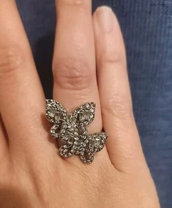 Rhinestone Butterfly Ring Silver Size 7 - Picture 1 of 2
