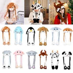 Cute Soft Moving Jumping Plush Animals Ear Hat Funny Cap Rabbit Pinch Airbag - Picture 1 of 24