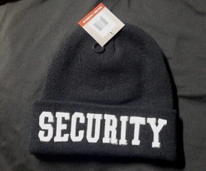 Beanie Hat Ribbed Security Embroidered Black Knit Ski Cap Warm Solid Men Winter - Picture 1 of 1
