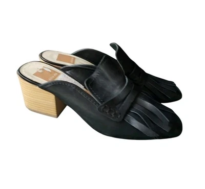 Dolce Vita Black Leather Mules Tasseled Size 6 Square Toe Block Heel - Image 1 of 4