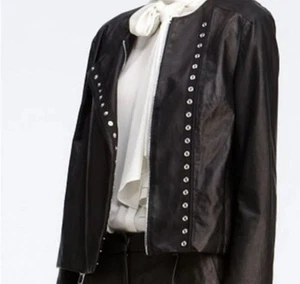 Diane von Furstenberg Real Leather Jacket with Studded Design and Open Front SZ6 - Picture 1 of 16