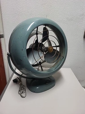 Ventilador Atomic Vornado Turquesa Mediados de Siglo Retro Industrial 3 Velocidades Funcionando De Colección  Foto 1 de 4