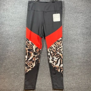 Yelete Active Leggings Women's Large Black/Red Animal Print Activewear Gym - Picture 1 of 10