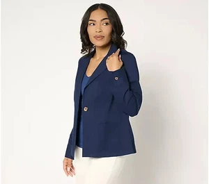 Joan Rivers Signature Twill Cinched Back Blazer Navy Petite X-large A682875 - Picture 1 of 1