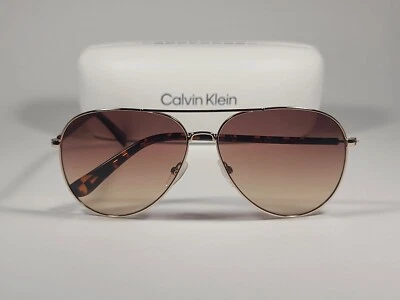 Calvin Klein CK19314S 717 Aviator Pilot Sunglasses Gold Brown Tortoise & Brown - Image 1 of 4